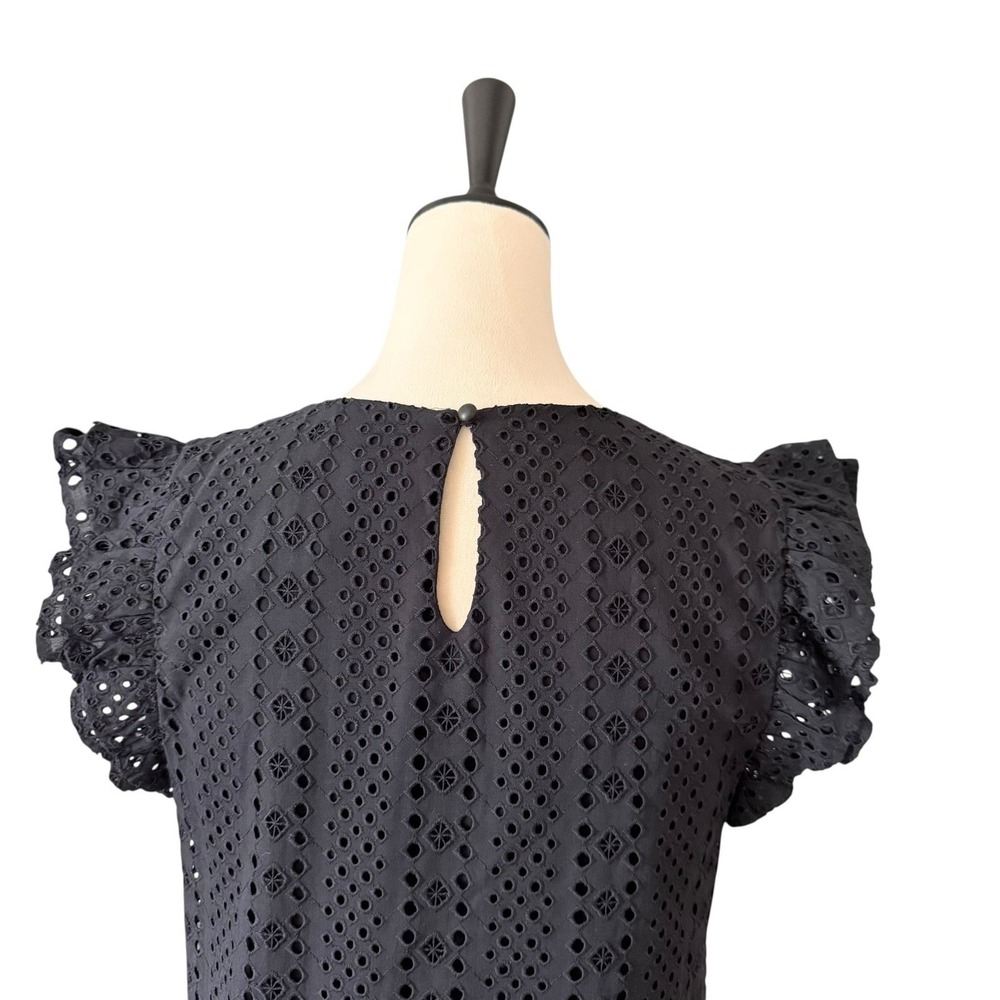 NWT Evereve Tinsley Black Eyelet Ruffle Sleeve Mini Dress LBD Size XS (US 2) - Picture 7 of 14